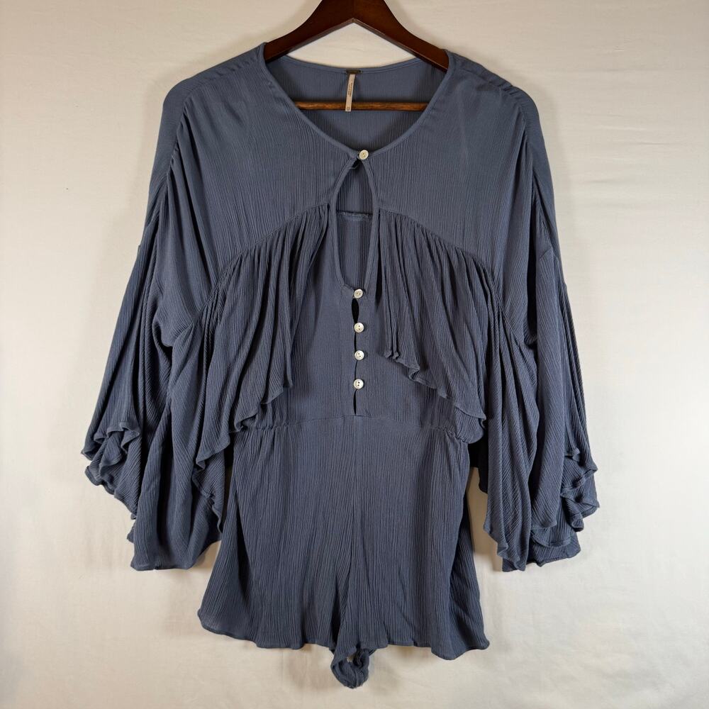 Free People Women’s XS She’s A Vision Keyhole Romper Blue Endless Summer Boho - Picture 2 of 9